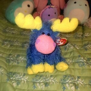 Ty Punkies Collection "Marbles" the Moose Plush - Vibrant Blue & Yellow